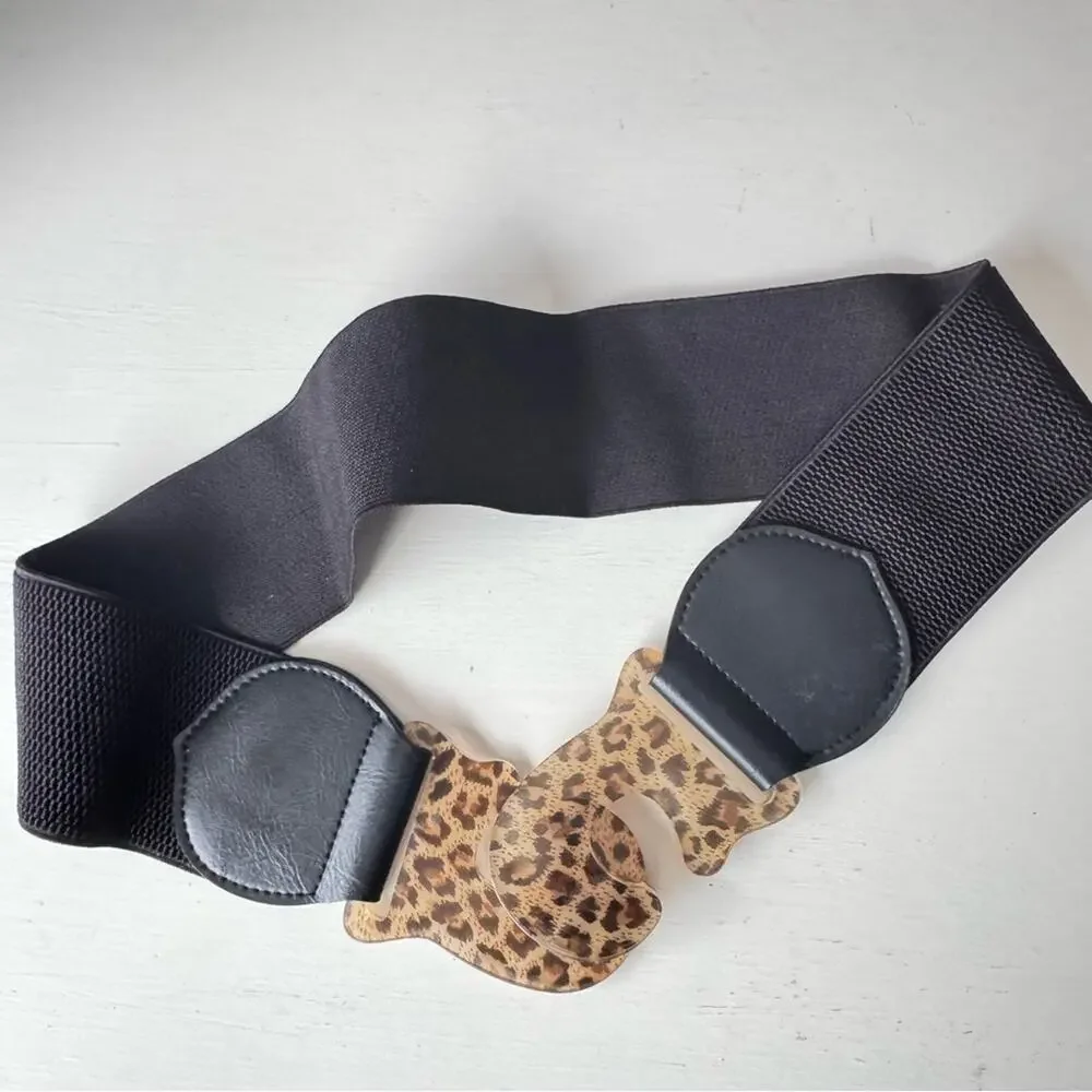 Leopard Print Buckle Stretch Belt OS